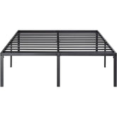 A black metal bed frame showcasing a minimalist design, perfect for contemporary bedroom decor.